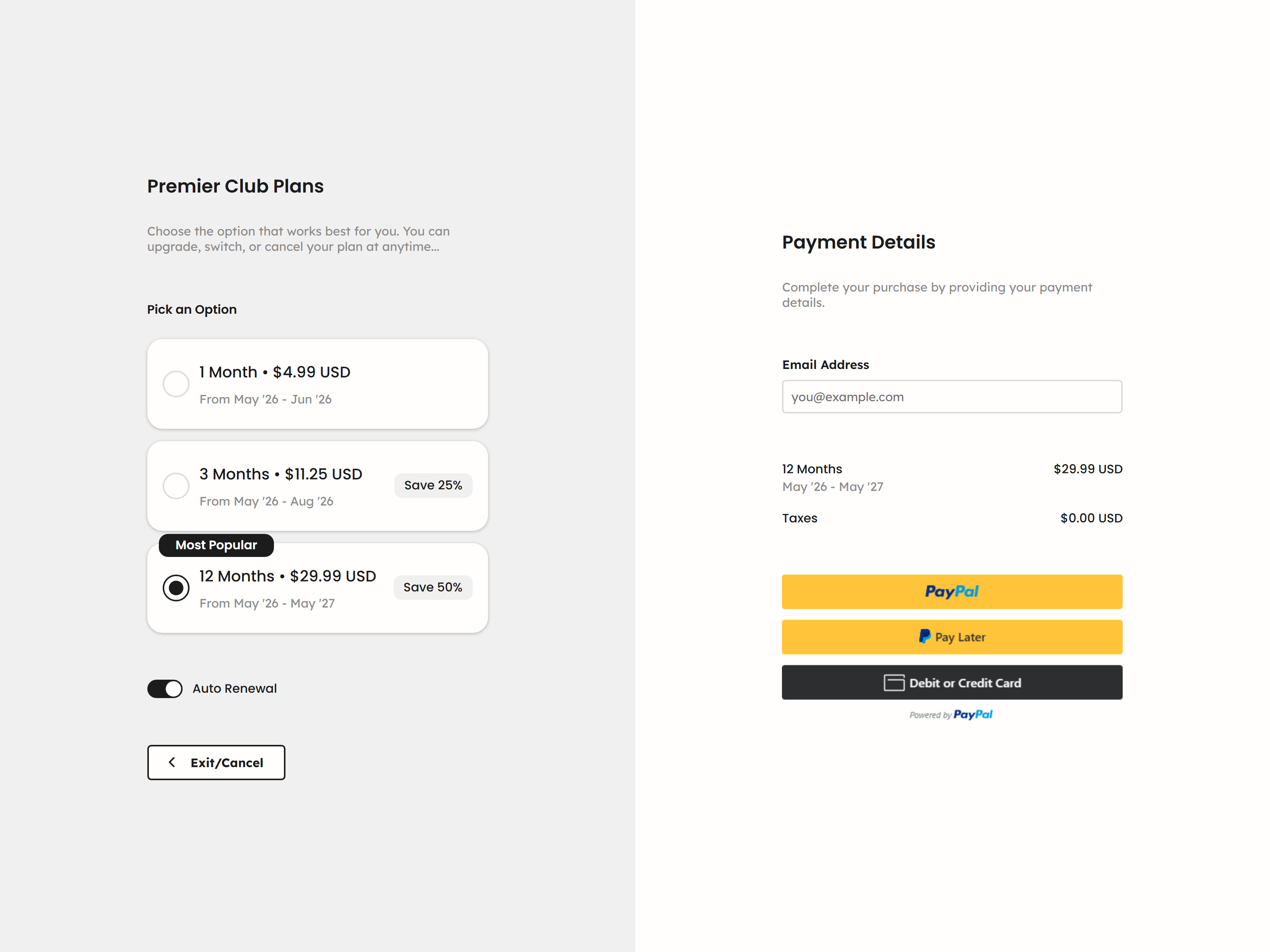Premier Club & Payment